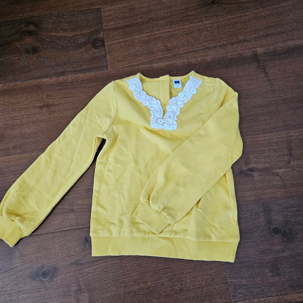 Janie and Jack Girls Yellow Lace Trim V-Neck Sweatshirt Top Size 7